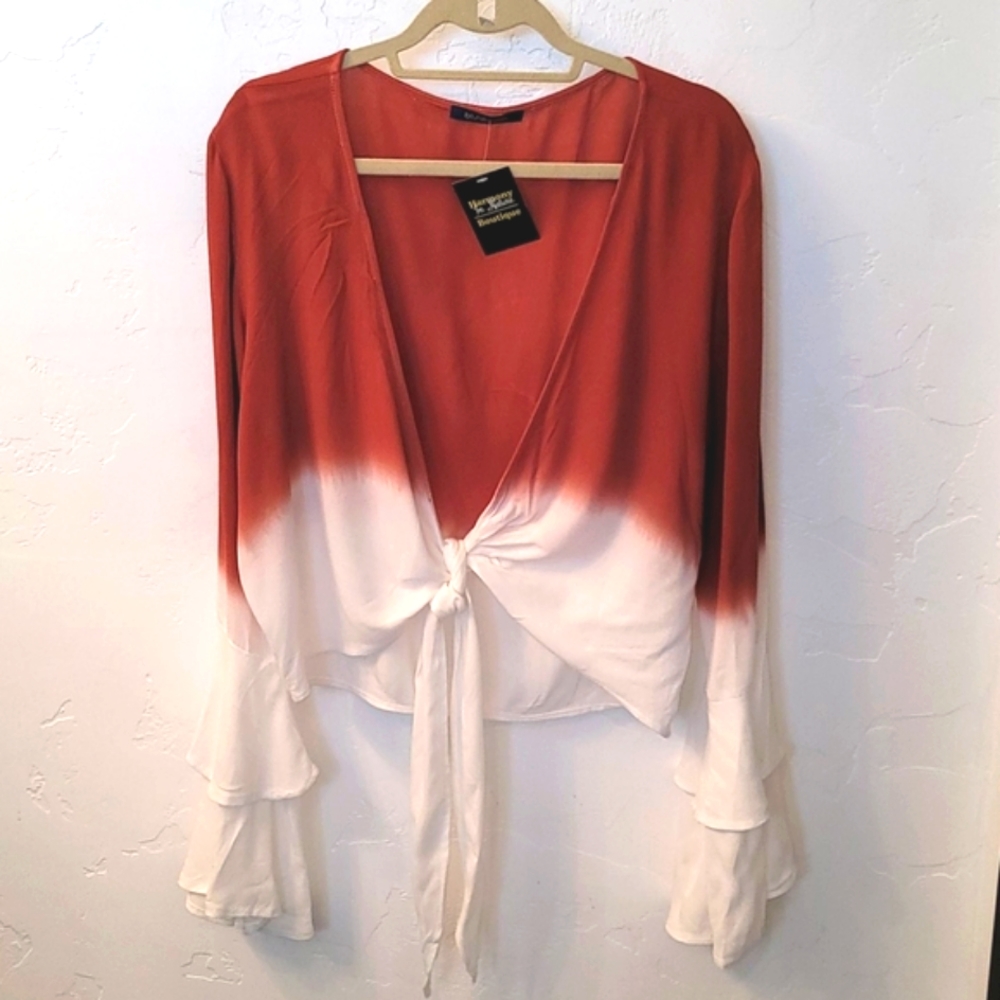 Boho bell tie dyed lobg sleeve top